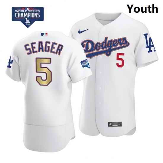 Youth Los Angeles Dodgers Corey Seager 5 Gold Program Designed Edition White Flex Base Stitched Jersey